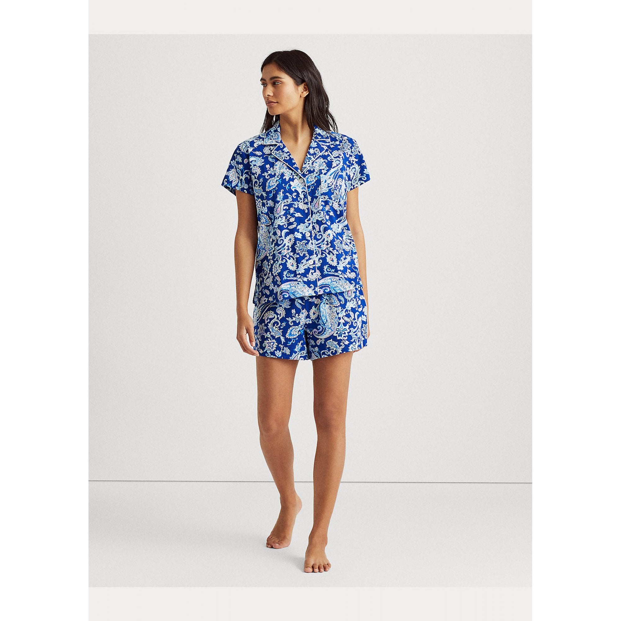 Super Soft Blue Paisley Short Sleeve Capri Pyjama Set - For Her from The  Luxe Company UK